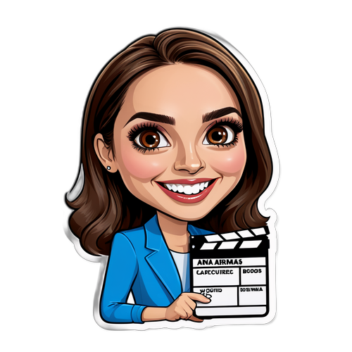 Caricatura de Ana de Armas con fondo de película