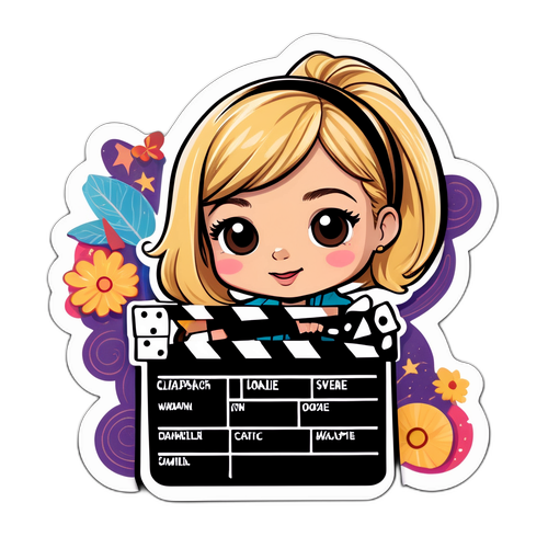 Cute Sticker of a Girl with a Film Clapperboard