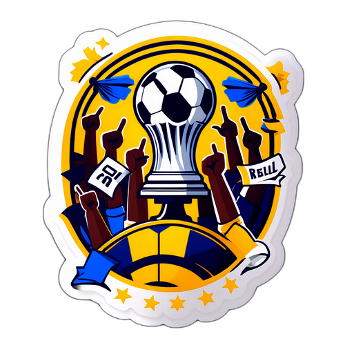 Sticker hình bóng đá với cúp và người hâm mộ