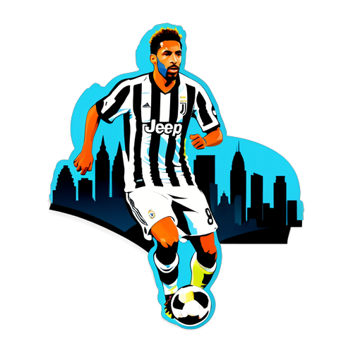 Sticker Pemain Juventus Dalam Aksi Dribble Dengan Pemandangan Bandar Manchester City