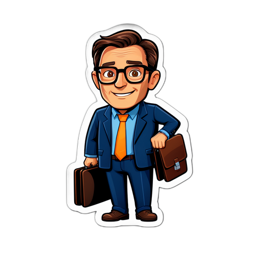 Optimistischer Cartoon mit Brille und Aktentasche