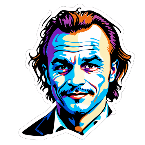 Retrato de Heath Ledger com design artístico evocando nostalgia