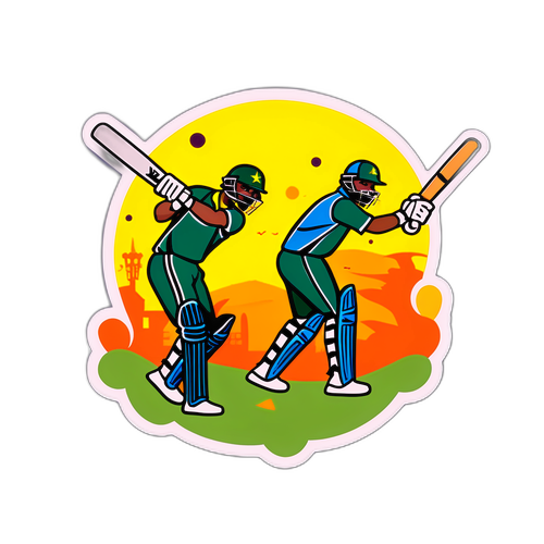 סצנת קריקט עם שחקני סרי לנקה ופאקיסטן