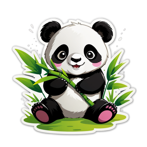 可愛的小熊貓在竹林裡玩耍