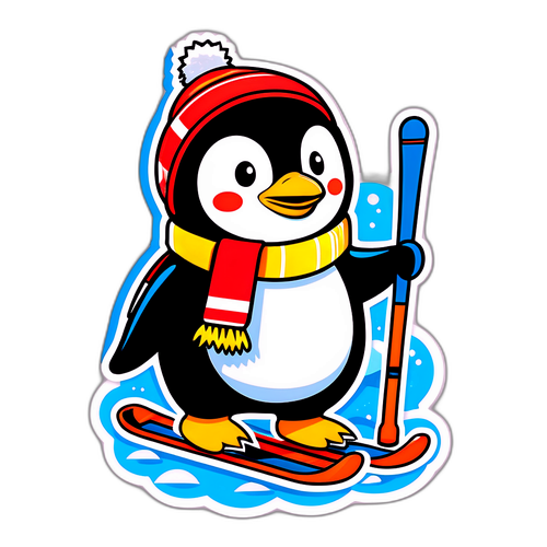 Verspielter Pinguin auf Skiern