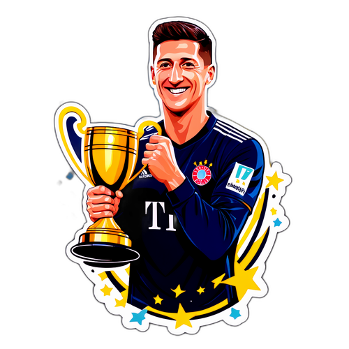 Lewandowski nostamassa pokaalia