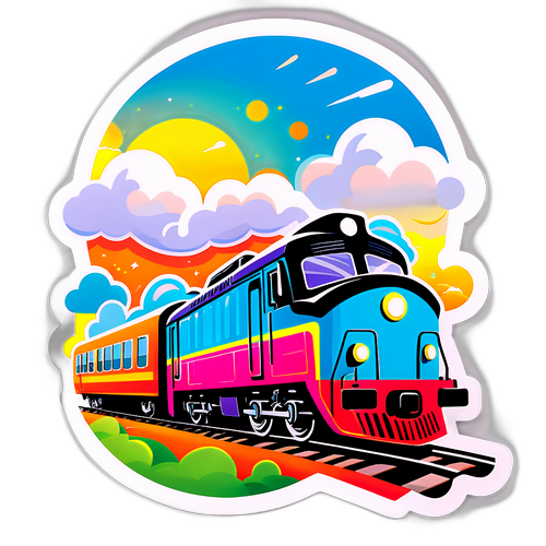 Ilustração Vibrante de um Trem com Pessoas Felizes
