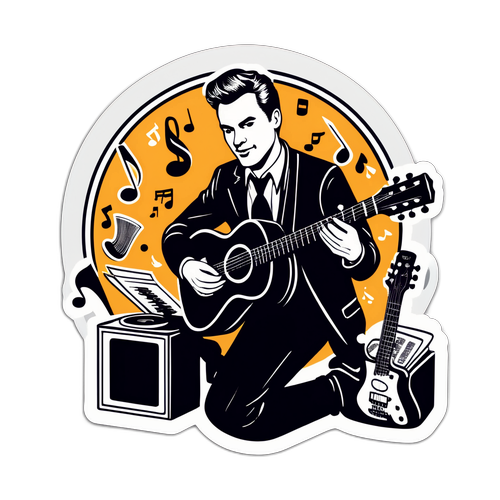 Vintage-sticker med Cor Dekker som spiller gitar