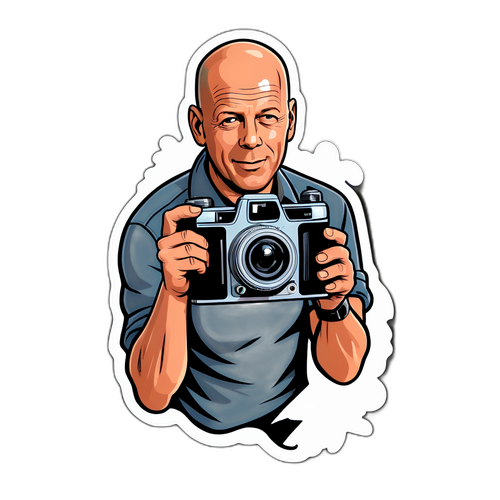 Sticker van Bruce Willis met een vintage filmcamera