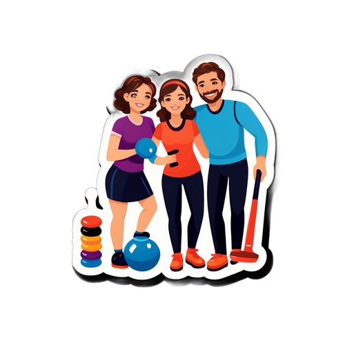 カップルと結婚したカップルがカーリングを楽しむステッカー