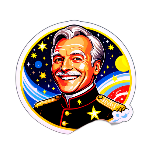 Креативная наклейка с улыбающимся Николаем Веретенниковым на фоне звездного неба