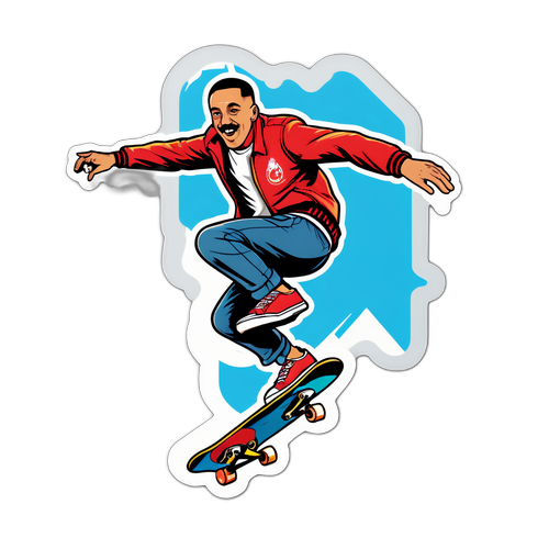 Aufkleber von Adolf Silva, der mit dem Skateboard in die Luft springt
