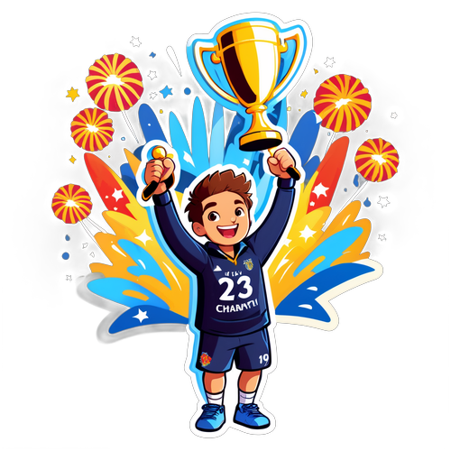 Desenho de Rony levantando um troféu