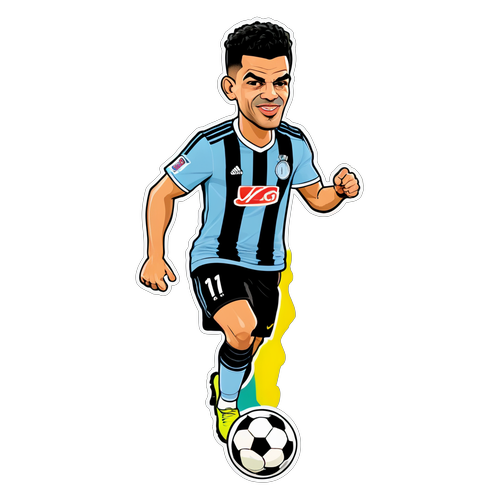 Autocollant caricaturé de Hatem Ben Arfa en train de dribbler avec aisance