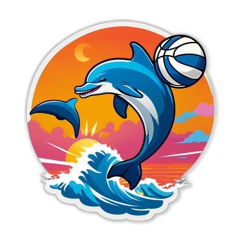 Angry Dolphin Playing Volleyball in a Sunset