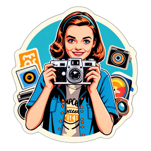 Artystyczny sticker z vintage aparatem