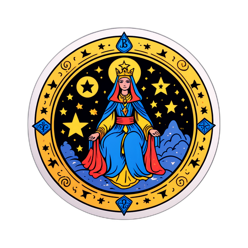 สติกเกอร์ที่เป็นตัวแทนการทำนายโชคลาภด้วยภาพการ์ดทาโรต์และดาว