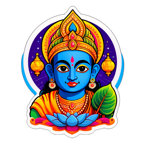 रामा एकादशी के पारंपरिक तत्वों के साथ भगवान राम का जीवंत स्टिकर