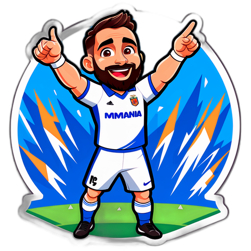 Cartoonachtige afbeelding van Dani Carvajal in actie