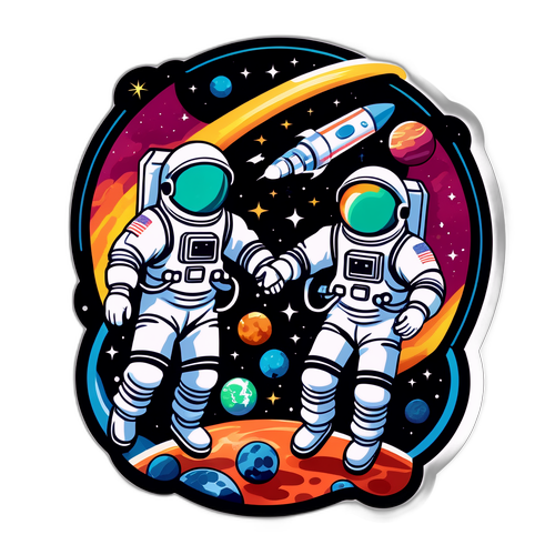 Intergalaktisk klistermärke med astronauter