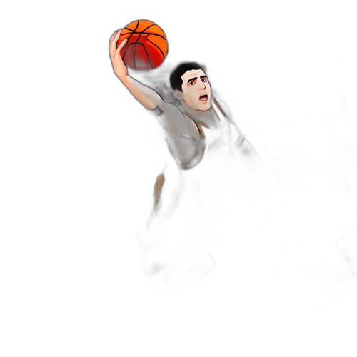 Isang Kartun na Imahe ni Nick Collison na Kumukuha ng Rebound sa Isang Laro ng Basketbol