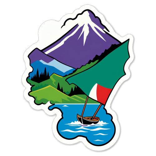 Sticker van de Como-vlag met een prachtig Italiaans meer en berglandschap