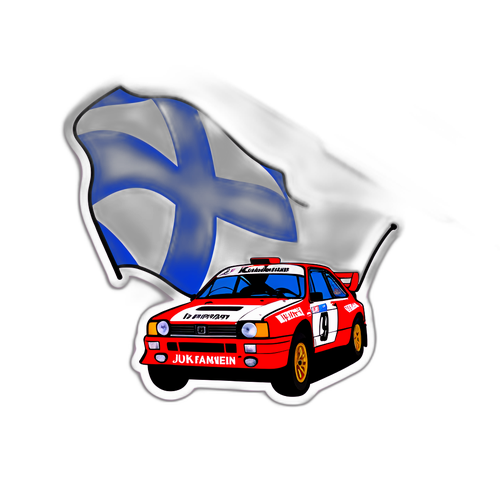 Ralli-auton ja Suomen lipun kunniaksi Juha Kankkunenille