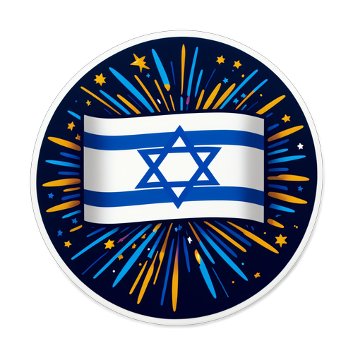 מדבקה vibrant של דגל ישראל בעיצוב חגיגי ליום העצמאות