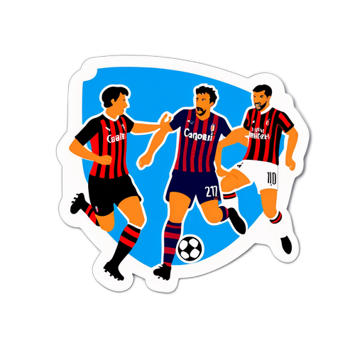 Sticker reprezentând un meci epic de fotbal între Cagliari și Milan