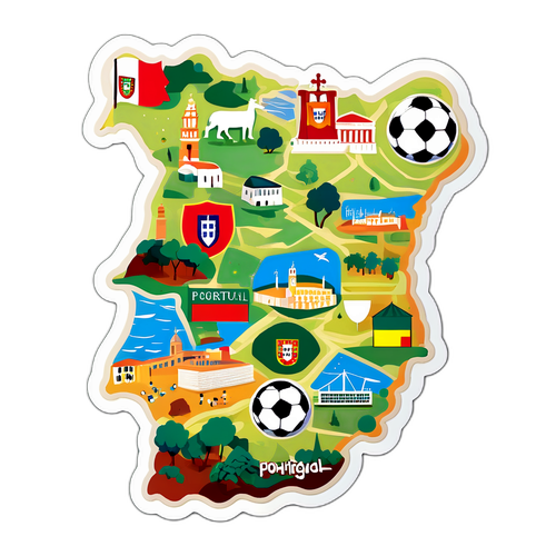 Illustrert kart over Portugal med fotballlandemerker
