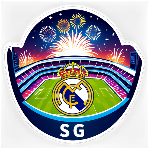 Sticker Stadium Real Madrid pada Malam dengan Kembang Api