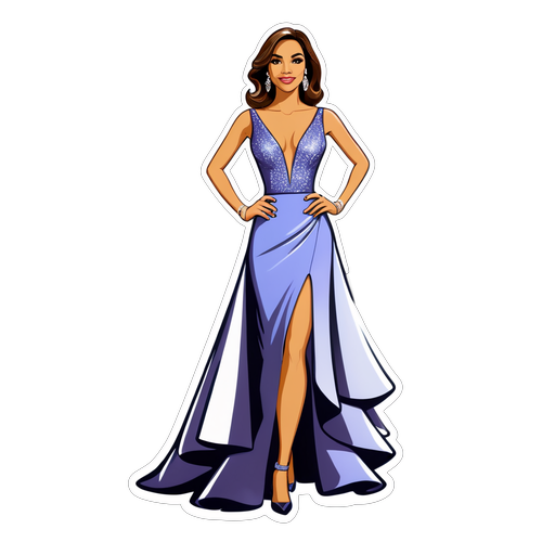 Desenho de Claudia Abreu em um vestido glamouroso