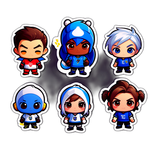 블리자드 게임 캐릭터들이 축구 유니폼을 입고 있는 귀여운 스티커