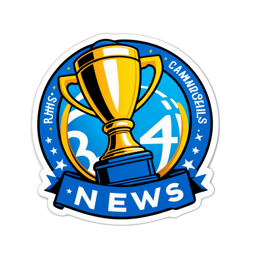 Sticker với hình ảnh cúp vô địch và chữ "24-hour news"