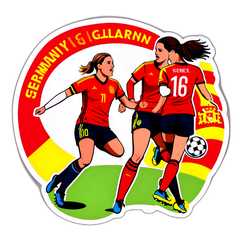 Sticker về trận đấu giữa đội nữ Đức và đội nữ Tây Ban Nha