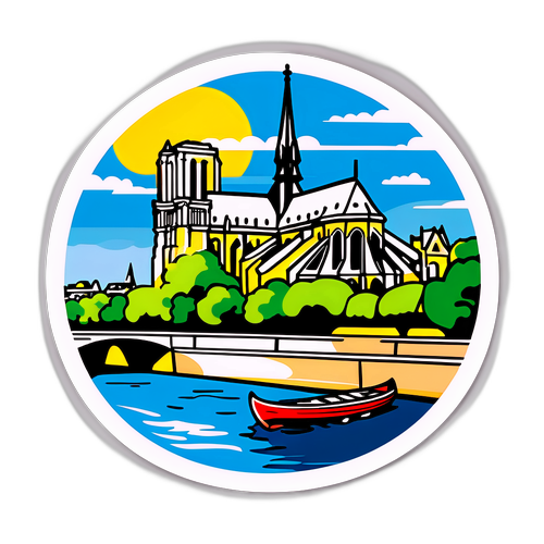 Illustration pittoresque de Notre-Dame avec un bateau sur la Seine