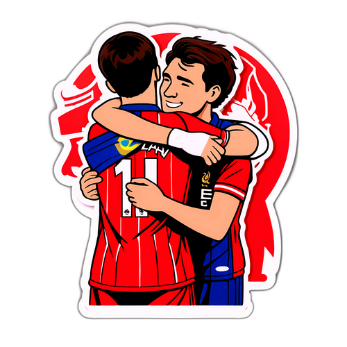 Два фаната в формах "Интер" и "Ливерпуль" обнимаются перед матчем