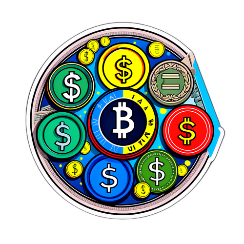 Символічний дизайн курсу долара, включаючи українську гривню, з графіками та монетами