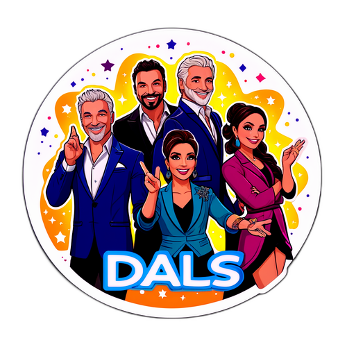 Autocollant DALS avec juges et stars sur fond festif