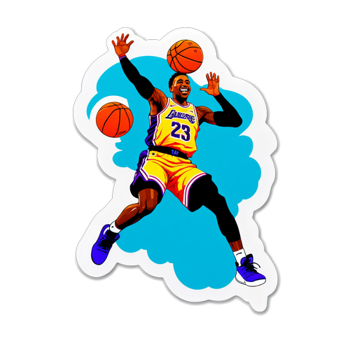 Isang masiglang sticker ni Bronny James na nagdunk ng basketball