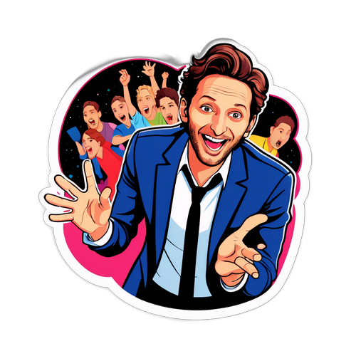 מדבקה אנרגטית עם ליאור צ'ריך מוקף בצופים מופתעים