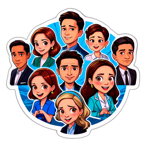 Cartoon poster-style sticker ng cast ng 'What Lies Beneath'