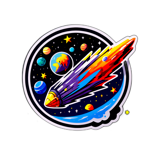 Наклейка с изображением астероида 2025 в космосе