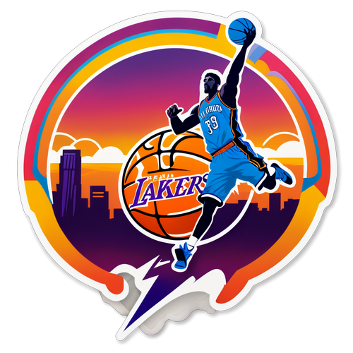 Makulay na Sticker ng Basketball na may Logos ng Lakers at Thunder