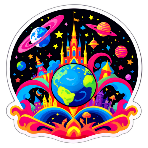 舞台のような世界を表現したアートスタイルのステッカー