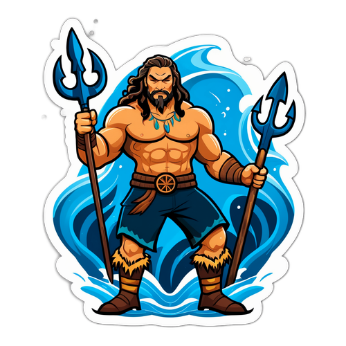 En dynamisk tegneserieillustrasjon av en kriger med trefork