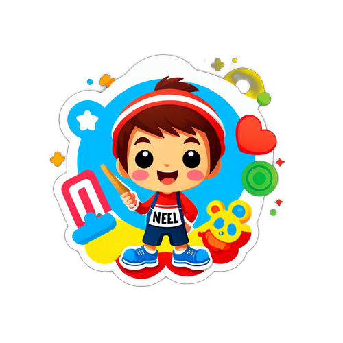 Een sticker met de naam Niel in vrolijke kleuren