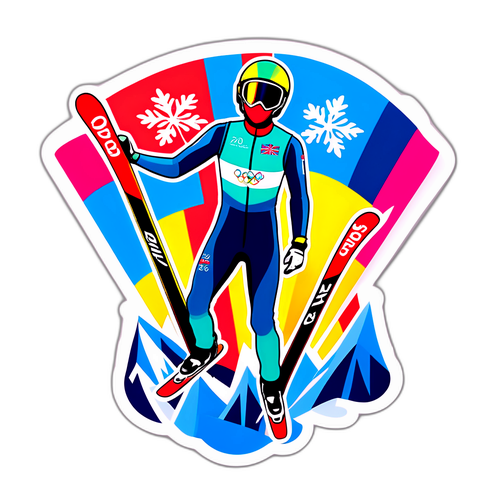 Vibrant Ski Hoppe Sticker for 2026 Vinter-OL