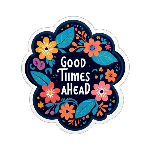 Наклейка с цветочными узорами и текстом "Впереди хорошие времена"