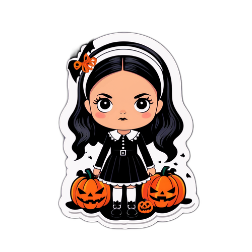 Adesivo di Mercoledì Addams con Temi di Halloween